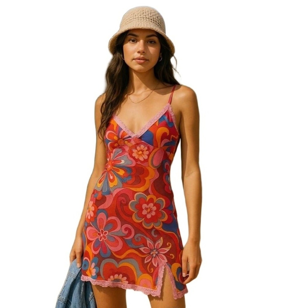 Jolie & Joy Dress Womens Medium Floral Bodycon Mini Hippie 60s Y2k